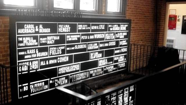 Atlantic Theater Company, Lit donor wall at the stair