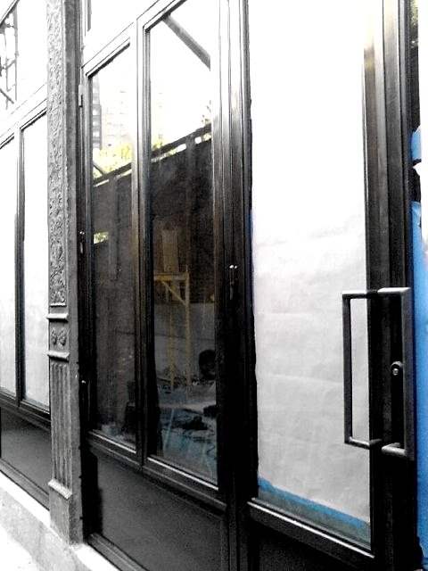 Steel and glass storefront doors