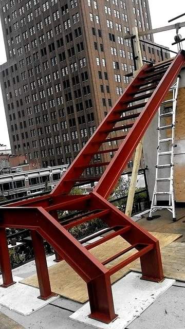 Rooftop stair before paint