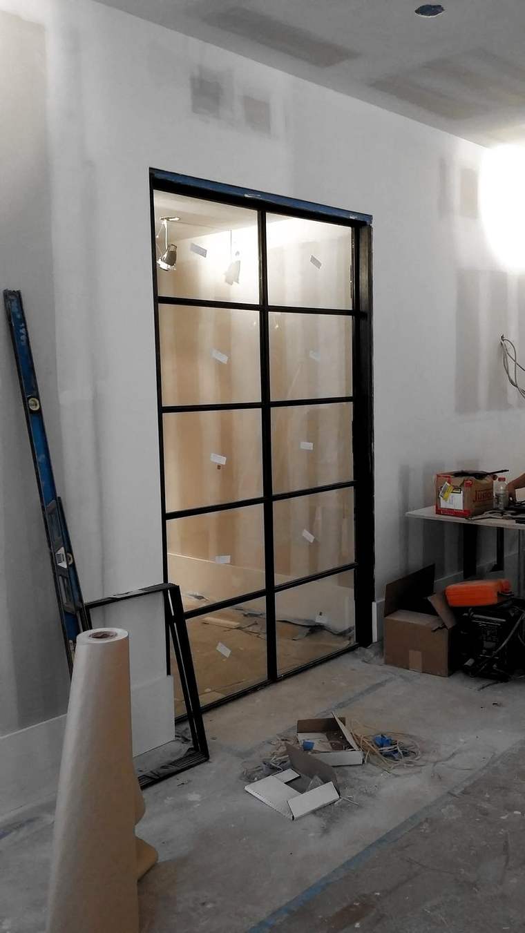Black steel divided-light glass doors