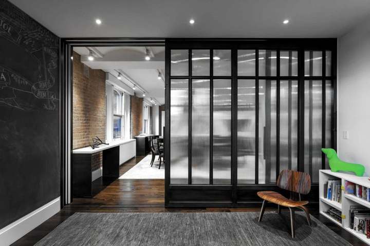 Black steel and glass partition