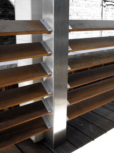 Stainless post with wood louvers